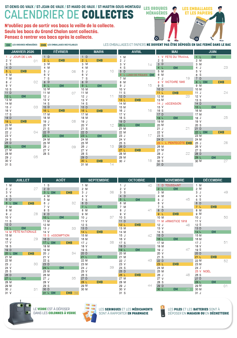 Planning collecte des déchets 2026